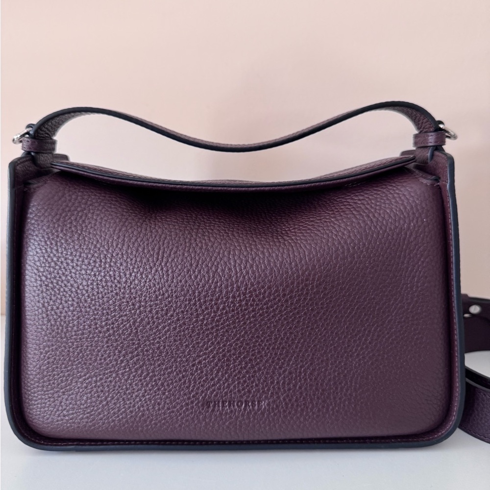 The Horse Clementine Structured Pebbled Leather Shoulder Bag in Chocolate Brown